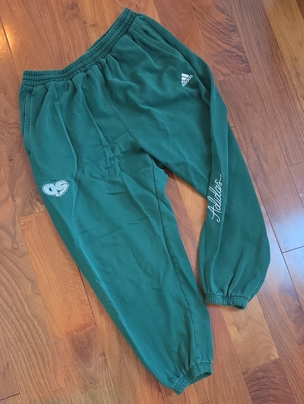 adidas Green Fleece Joggers with Script Detail